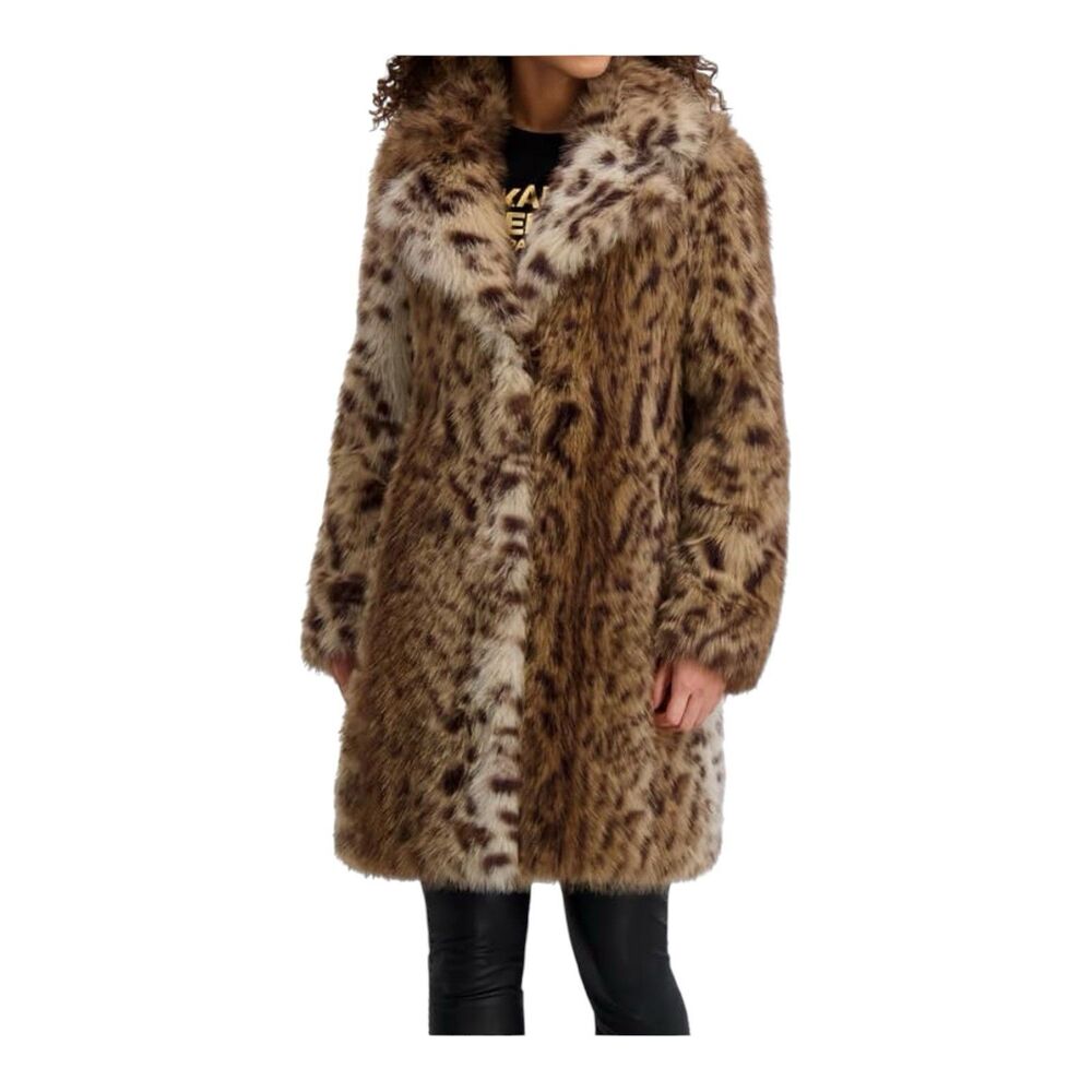 Karl Lagerfeld Paris Leopard Faux Fur Coat Womens Medium Mid Length NWT